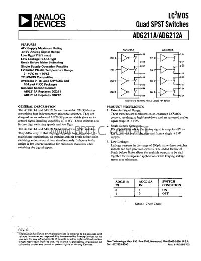Analog Devices ADG211A/ADG212A Datasheet - cover page