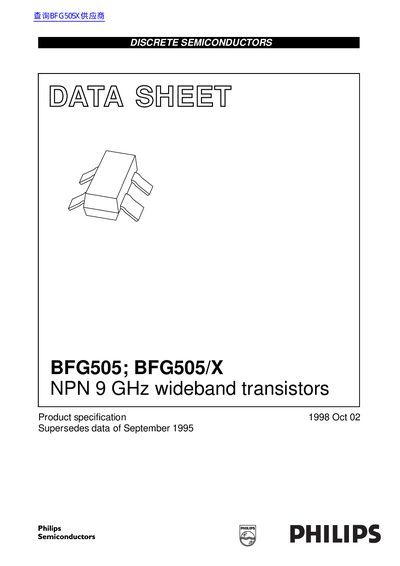 Philips BFG505; BFG505/X NPN Transistor Datasheet - cover page