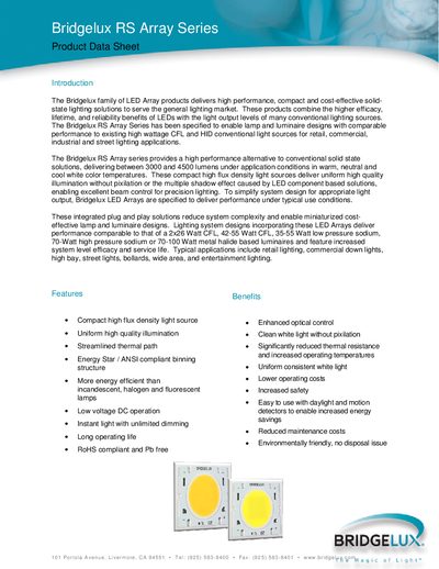 Bridgelux RS Array Series Product Data Sheet - cover page