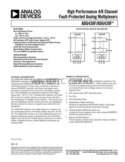 Analog Devices ADG438F/ADG439F Datasheet - cover page