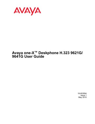 Avaya one-X Deskphone H.323 9621G/ 9641G User Guide - cover page