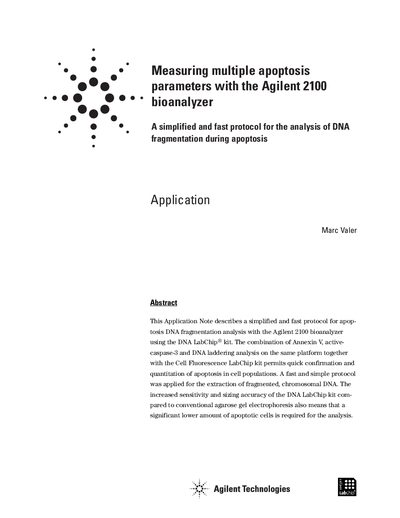 Agilent Technologies 2100 Bioanalyzer Apoptosis Analysis Application Note - cover page