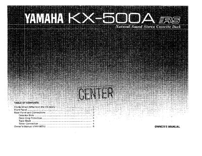 Yamaha KX-500A Stereo Cassette Deck Owner's Manual