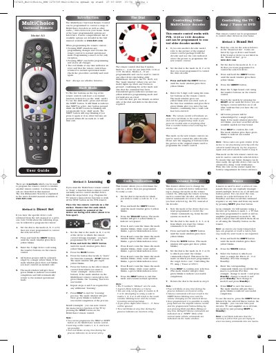 MultiChoice A3 Universal Remote User Manual - cover page
