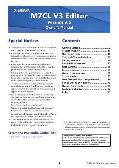 Yamaha M7CL V3 Editor Owner's Manual - cover page