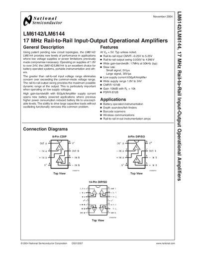 National Semiconductor LM6142/LM6144 Operational Amplifier Handbook - cover page