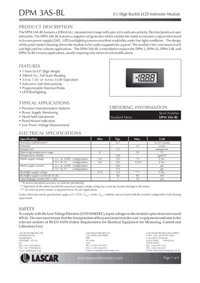 Lascar DPM 3AS-BL 3% Digit Backlit LCD Voltmeter Module Manual - cover page