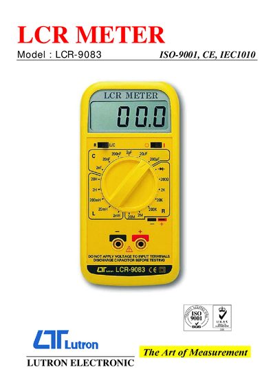 LCR METER LCR-9083 ISO-9001 CE IEC1010 Manual - cover page