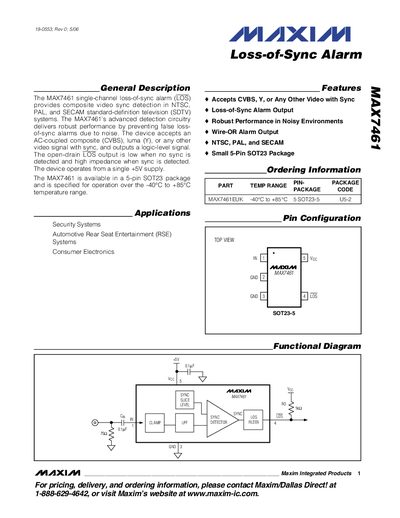 Maxim MAX7461 Loss-of-Sync Alarm Datasheet - cover page