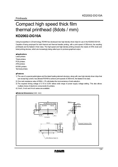 ROHM KD2002-DG10A Thermal Printhead Datasheet - cover page