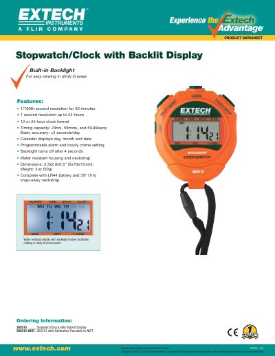 EXTECH 365515 ..........Stopwatch/Clock with Backlit Display 365515-NIST..365515 with Calibration Traceable to NIST Manual - cover page