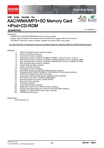 ROHM BU94607AKV Technical Note - cover page