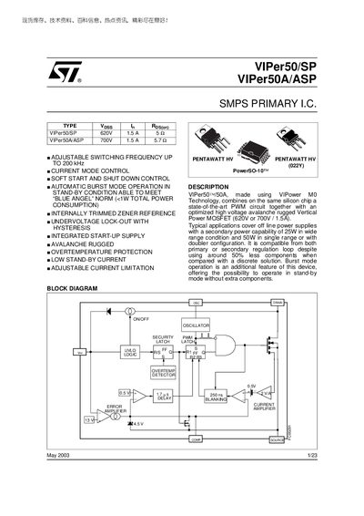STMicroelectronics VIPer50/SP VIPer50A/ASP Power Module Datasheet - cover page