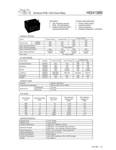 DB Lectro HG4138B Power Relay Datasheet - cover page